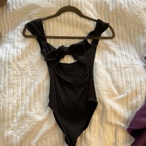 Black Free People Front Tie Bodysuit